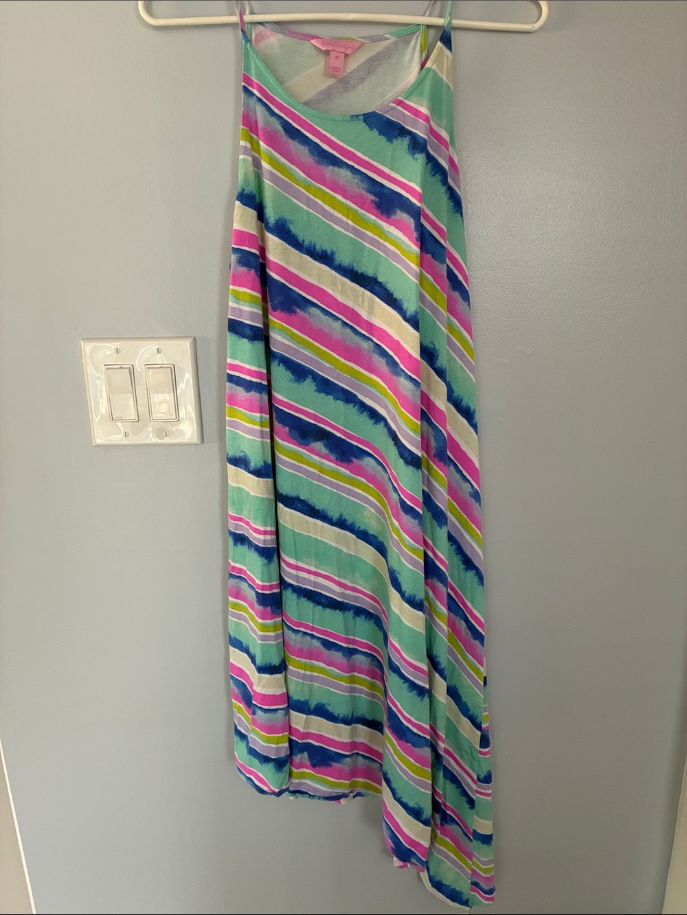 Lilly Pulitzer Aqua, Navy, Pink & Lime Asymmetrical Maxi Dress